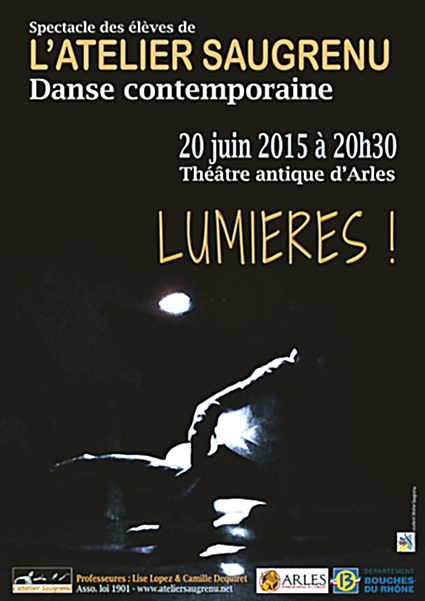 Affiche du spectacle de fin d'année de l'Atelier Saugrenu, le 20 juin 2015 au Théâtre Antique d'Arles